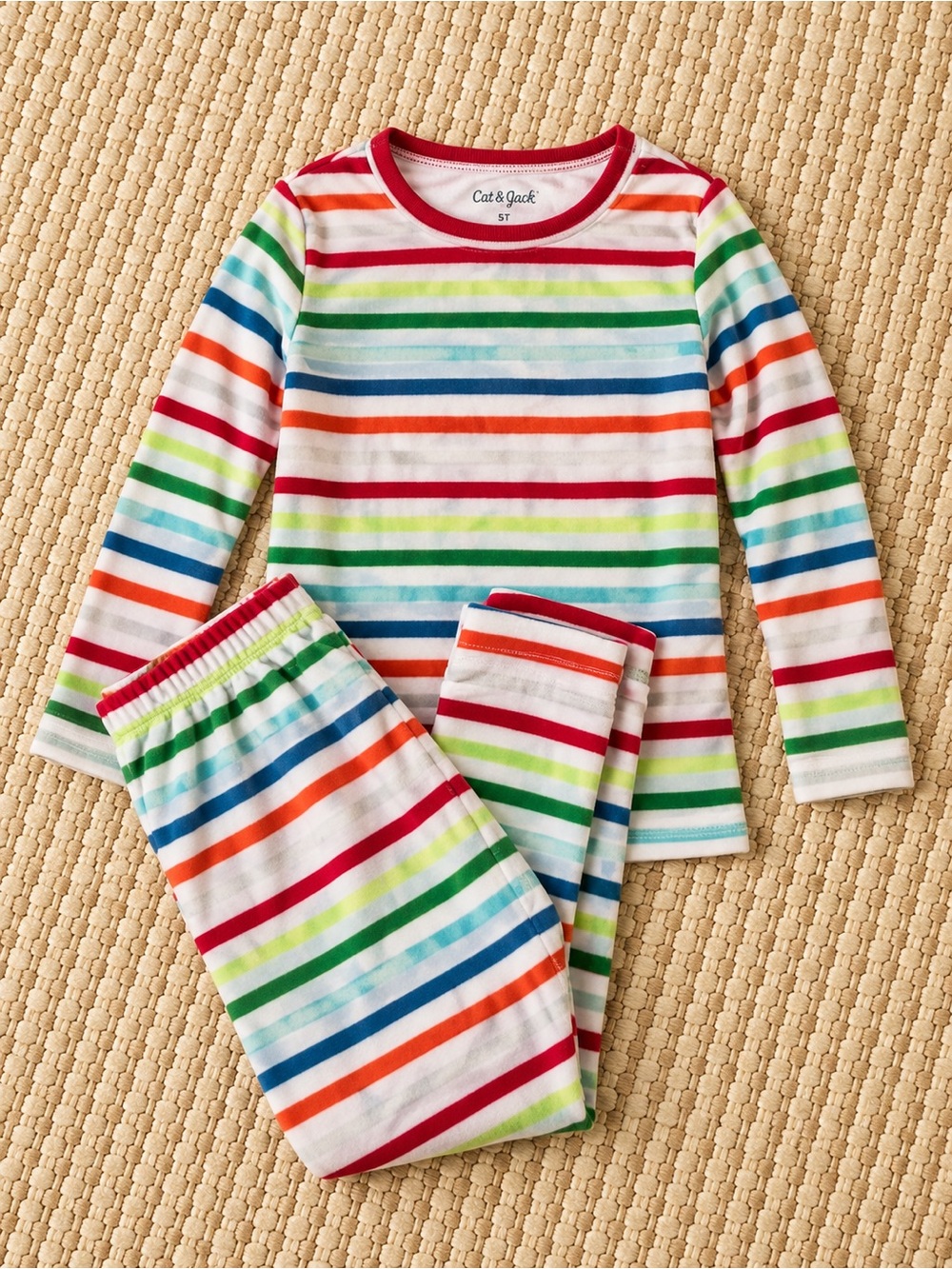 Cat & Jack Rainbow Stripe Fleece Pajama Set | 5T | Cozy Kids PJ Set